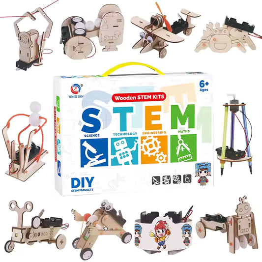 Kit STEM de madera 10 en 1 - Robots eléctricos