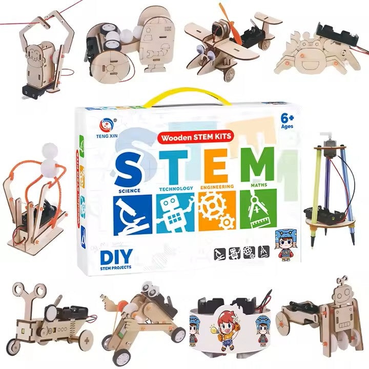 Kit STEM de madera 10 en 1 - Robots eléctricos