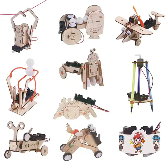 Kit STEM de madera 10 en 1 - Robots eléctricos